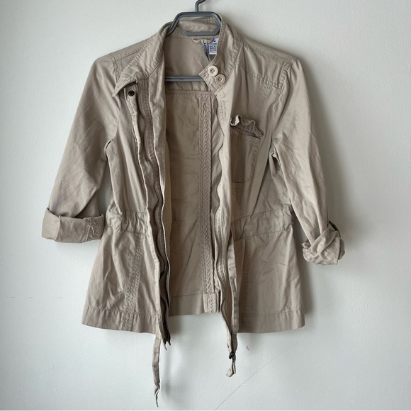 Utility zip jacket with tie waist pockets collared Y2K lightweight spring medium - Picture 3 of 9